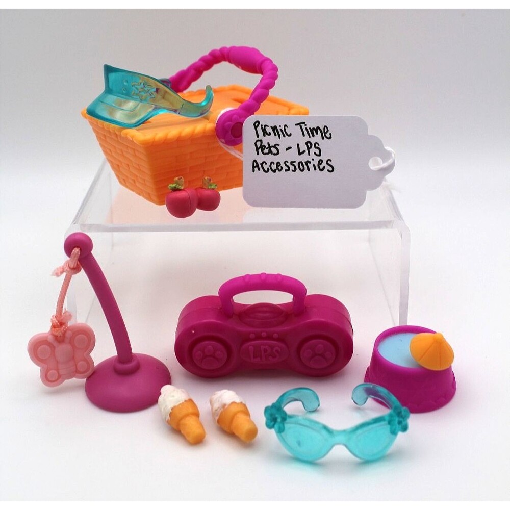 Littlest Pet Shop LPS Picnic Time Pets Accessories Lot Basket Sunglasses Food